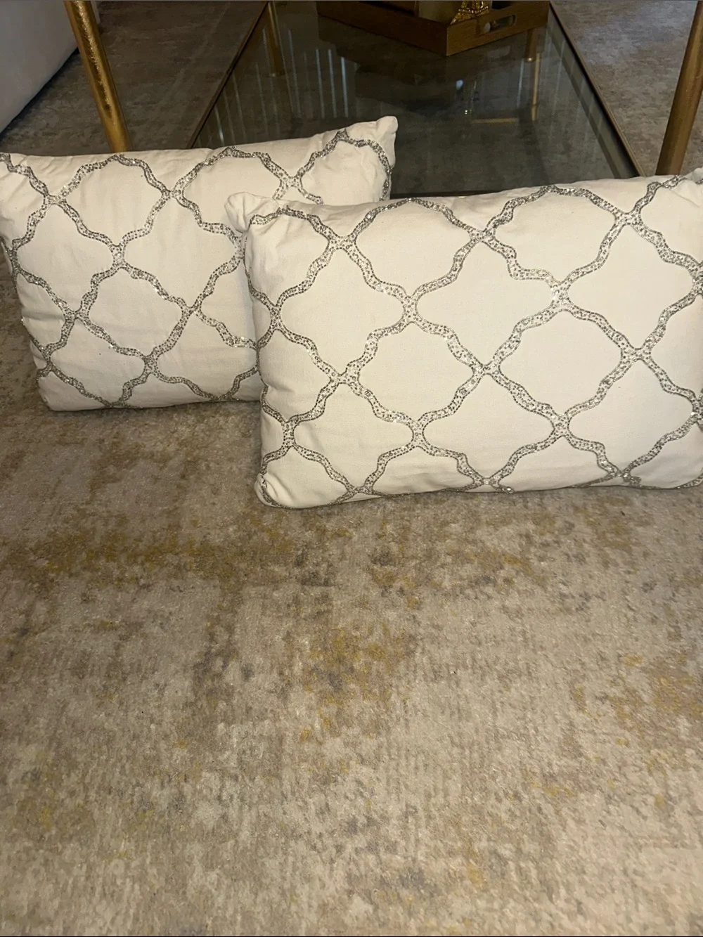 Bling Embroidered Ivory Decorative Throw Pillows - Set of 2